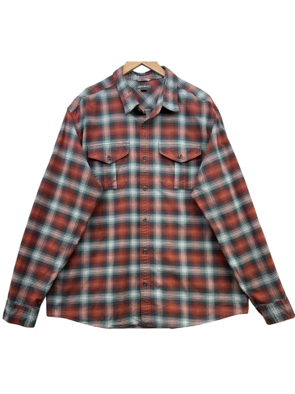 Eddie Bauer Men's Classic Fit Flannel Shirt Long Sleeve Sz 2XL Brown White Plaid
